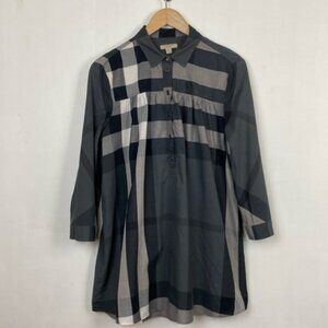 Authentic Burberry Brit L Tunic Mega Check Gray Black White Cotton 3/4 S…